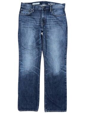 Gap 1969 Men’s Standard Straight Jeans Dark Wash Faded Sz 34x34 100% Cotton Y2K